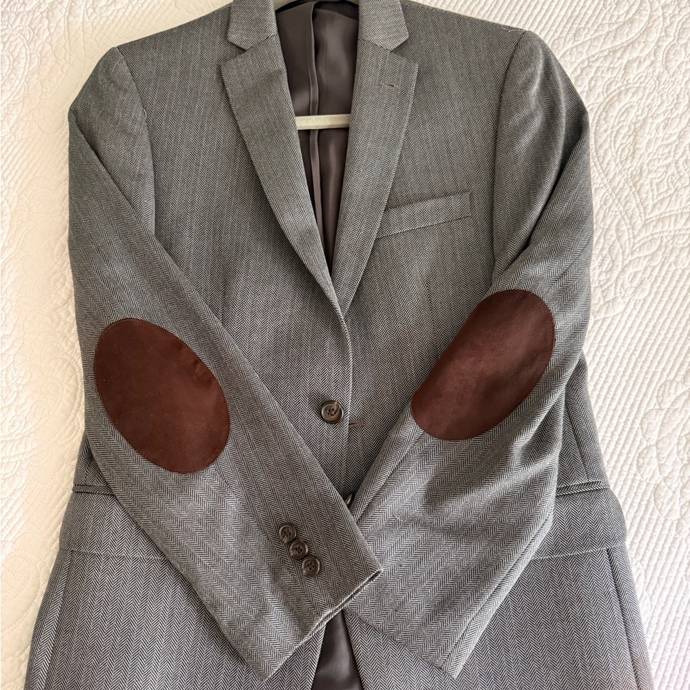 Gray Blazer with Brown Elbow Patches